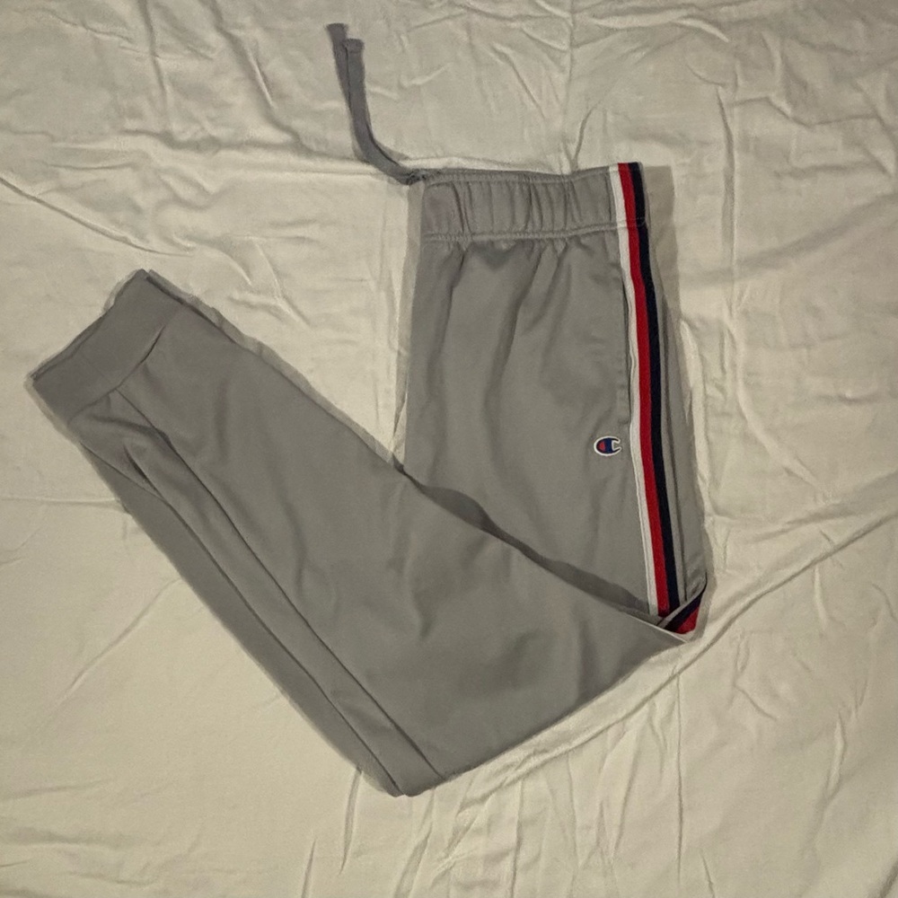 Champion Gray Joggers with Red and Black Stripe